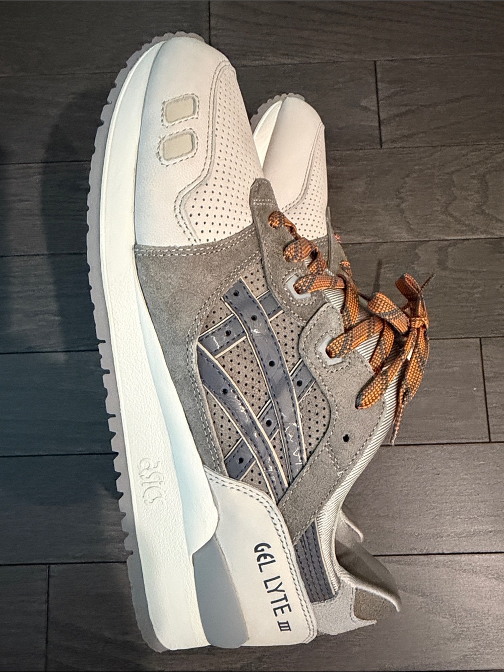 Asics Men's Grey & White Suede Mesh Sneakers with Orange Accents - Picture 2 of 8